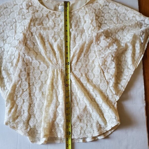 Chico's Lace Overlay Sheer Blouse with Batwing Sleeves - Picture 11 of 11